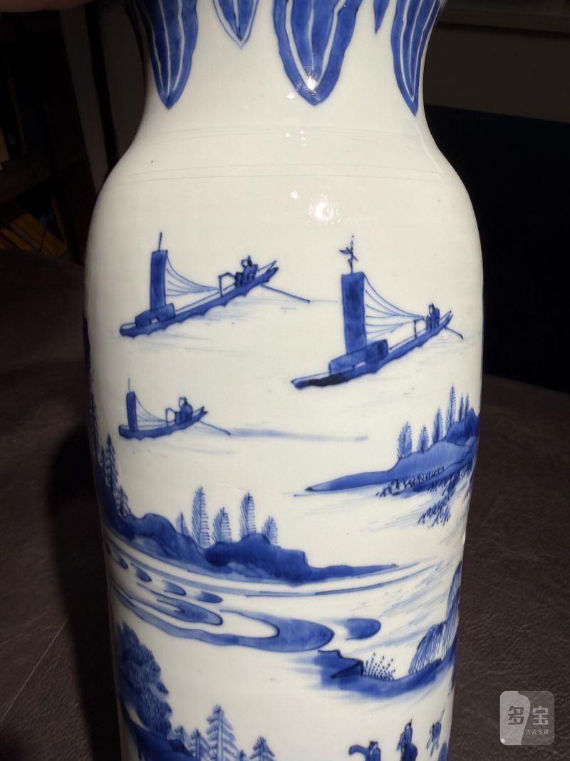 明崇祯 青花江西十景之“徐亭烟柳”图筒瓶 - 图12